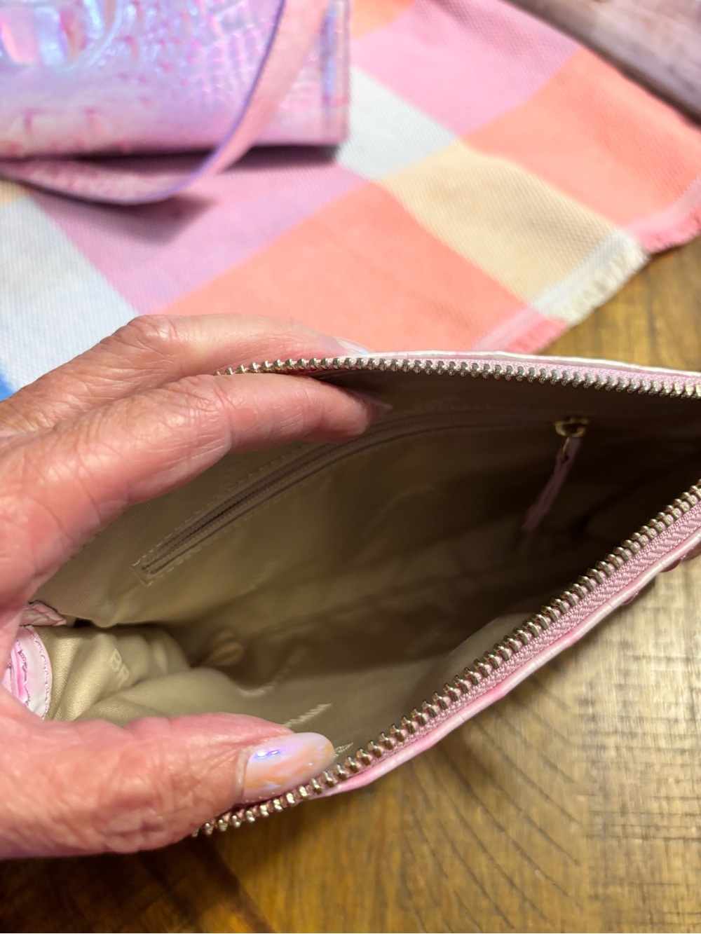 Brahmin Iridescent Pink Croc-Embossed Tote with Wristlet - Picture 8 of 9